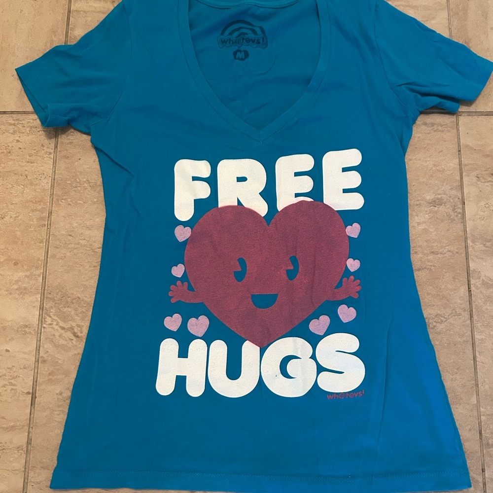 Blue and Red Short Sleeve Tee with Heart Graphic